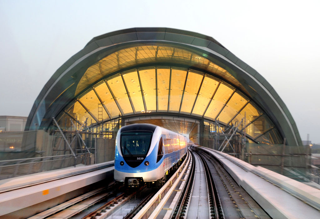Dubai Metro arriving at metro station
